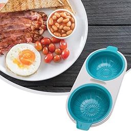 Perfect Poacher Microwavable Double Layer Egg Cooker Food Grade Cookware Double Cup Egg Boiler Kitchen Steamed Egg Set Cooking Kitchen Tools Breakfast Cookware Kitchen Gadget (Blue)-picture-24