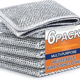 Non-Scratch Dish Wash Cloth (Pack of 6), Steel Wire Dish Cloth, Wire Dishwashing Rags for Wet and Dry Stainless Steel Scrubber Non-Scratch Wire Dishcloth for Washing Dishess (6)-image-58