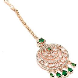 Maang Tikka for Women Beautiful AD/American Diamond Studded Rose Gold Plated Crystal Maang Tikka for Women and Girls-image-60