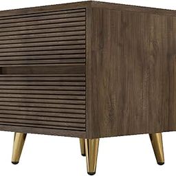 bedzo Bedside Table with 2 Drawer Grooved Design Front Golden Metal Legs | Modern Nightstand for Bedroom (Russian Wood)-image-27