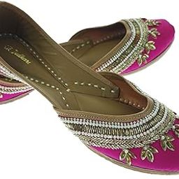 Women Blossom Magenta Gold Genuine Soft Leather Embroidered Jutis | Bite and Pinch Free Jutti | Punjabi Formal Juttis | Girl's Wedding Flat Ladies Mojari | Formal Ethnic Juti |-picture-17