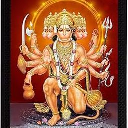 eCraftIndia Engineered Wood Panch Mukhi Lord Hanuman Satin Matt Texture UV Art Painting, 10 Cm-image-2