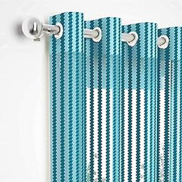 IVAZA 1 Pieces Zig Zag Strip Semi-Transparent Sheer Net Curtains - Size 7 feet, Door Curtain Aqua Blue-image-1