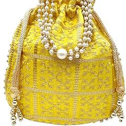Women Designer Embroidered Potli Bag with Pearl Handle-33