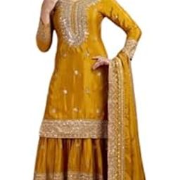 Women's Embroiderd Chinnon Fabric Sharara Top and Dupatta for Women Purple wedding salwar suit readymade-picture-46