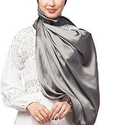 Hijab World Royal Touch Silky Shiny Solid Hijab for Female Color Grey-46