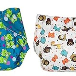 Kritiu Reusable Baby's Cloth Diaper Combo Pack | High Absorbent Washable Diapers | Light Blue Diaper and White Girafee Printed with White Pad Diaper Pack of 2-13