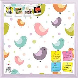 ArtzFolio Colorful Birds D1 | Bulletin Board Notice Pin Board | Vision Soft Board Combo with Thumb Push Pins & Sticky Notes | White Frame | 16 x 16 inch (41 x 41 cms)-image-99