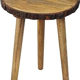 Woodiva Round Wooden Side Table with Natural Edge – Solid Wood Accent Table for Living Room, Bedroom, or Balcony – Rustic Design, Handcrafted Furniture (12X15 Inch)-27