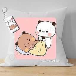 Bubu Disturbing Dudu Pillow Keychain Combo : A 16 * 16 Pillow with Filler Inside & Free Wooden MDF Keychain-image-89
