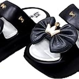 Black & Golden Women Comfortable Slippers | Ergonomic Footbed | Lightweight | Platform Heel | Cushioned Sole | Latest, Stylish and Trendy Flip-Flops for Girls and Ladies-image-99