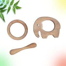 Antoyz Natural Neem Wood Baby Teething Set, Bird Ring Teether and Dumble, 3 Pieces (Stick + Ring + Elephant)-image-42