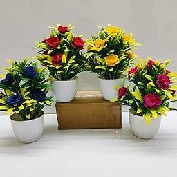 ADIRSA Artificial Flowers Plants | Faux Flower Plant for Home Office Decor | Tabletop and Desk Decoration | Artificial Flower for Balcony Indoor Decor [Multicolour, Set of 4 ]-14