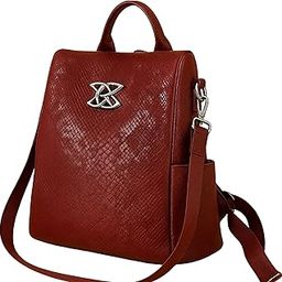 Maroon Faux Leather Backpack for Women | Snakeskin Texture Anti-Theft Bag | Trendy Convertible Shoulder Bag-image-44
