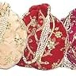 Velvet Potli Bag with Moti Handle – Multicolour Gota Work Batwa | Bridal Purse for Women | Ethnic Shagun Pouch for Return Gifts, Weddings-image-43