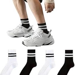 Cotton Stripe Ankle Thin Socks Women & Men 4 Pairs_Free Size(Black And White)-image-85