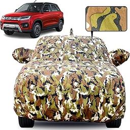 Slamio Car Cover for Maruti Suzuki Vitara Brezza 2016-2021 Models | Waterproof, Dustproof, UV Resistant | All-Weather Protection with Mirror & Antenna Pockets | Custom Fit, Triple Stitch, Jungle Print-picture-19