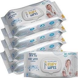 MIng's Briu 99% Pure Water Baby Wipes with Lid | 80 Wipes x Pack of 5-400 Wipes | Extra Thick & Moist Wet Wipes for Baby's | Natural Plant made cloth-image-27