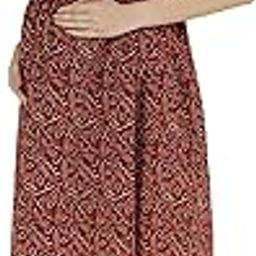 Maternity & Nursing Cotton Midi Dress for Women | Rust Red Printed Feeding Dress with Ruffle Sleeves | Stylish Comfortable Fit for Pregnancy & Postpartum-image-10