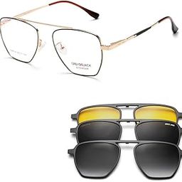 Polygon Shape Metal Frame Clip on Glasses with 3PCS Magnetic Lens for Myopic Men Women 8118-image-44