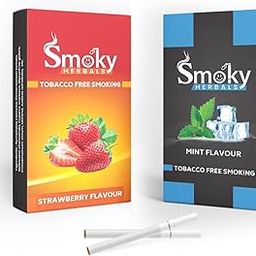 Smoky Herbals Pack of 2 Flavours 100% Tobacco & Nicotine Free Cigarette - 10 Sticks x 2 (MINT/STRAWBERRY)-image-91