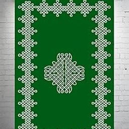 Kolam Design Decorative Backdrop – Green and White for Pooja (5-8feet)-image-21