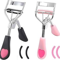 2 Pcs Stainless Steel Eyelash Curler with Built-in Comb Pinch Pain-Free Suitable for Any Eye Shapes and Sizes, with 4 Silicone Refill Pads（Black&Light Pink）-8
