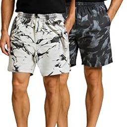 Men's Athletic Shorts, Marble Print Design, Elastic Waistband, Grey and White-picture-3