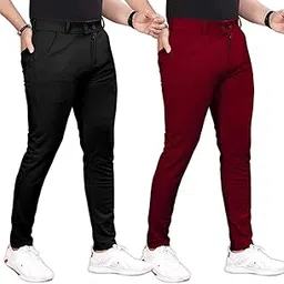 gibbonte Men's Slim Fit Formal Trousers | Mid-Rise Solid Bottoms with Button Closure | Stylish Office Pants [Pack of 2]-picture-48