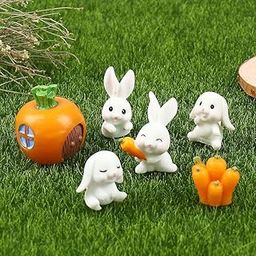 VRB DecTM 7 Pcs Rabbits Miniature Decor Items Set for Unique Gift,Home,Living Room,Office,Restaurant Decor,Showpiece,Perfect Valentine Decoration Items (Rabbits Miniature 7Pcs Set), Multicolor, Car-6