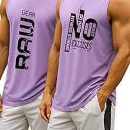 Men's Polyester Sleeveless Gym Vest, Lavender, Crew Neck, Regular Fit, Graphic Print-picture-20