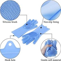 GLUN Latex Free Heat Resistant Hand Silicone Rubber Scrubbing Cleaning Gloves for Kitchen Dish Washing, Pet Grooming, Car, Bathroom (Multicolour, 1 Pair - Set of 2 Pcs)-image-30