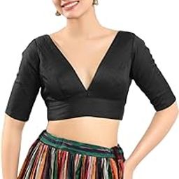 Women's Silk Padded Self Design Half Sleeve Readymade Saree Blouse (X-1111.ELB)-picture-31