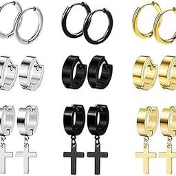 Valentine Jewellery Stainless Steel Mens Earrings Combo Black Gold Silver Piercing Screw Bali Stud Hoops Earing Multicolor Earrings Combo For Men Boys Unisex-image-14