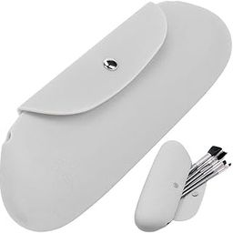 INOVERA (LABEL) Silicone Large Makeup Brush Holder - Cosmetic Face Brushes Pouch - Magnetic Anti-Fall Out, Sleek and Soft Makeup Tools Organizer for Travel (Grey)-image-63