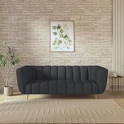 wakeup INDIA Mushy Premium Fabric Sofa Set | 3 Seater Sofa | Pocket Spring Cushion | Padded Cushioned Armrest | Metal Leg with Golden Polish (Dark Grey, Seating-3) | 3 Years Warranty-image-17