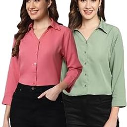 Women Regular Fit Solid V Collered Casual Shirt (Pack of 2)-image-27