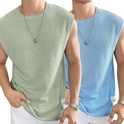 Men's Polycotton Waffle Tank Tops Sleeveless Round Neck T-Shirt for Gym, Running and Outdoor-image-8
