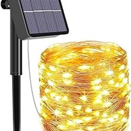 Lexton Solar String Lights |10 Meters 100 LED with 800mAh Inbuilt Rechargeable Battery| IP65 Waterproof 8 Modes Copper Wire for Diwali, Christmas, Outdoor, Garden, Patio, Tree (Pack of 1, Warm White)-image-57
