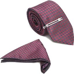 Mens Woven Premium Silk Necktie With Pocket Square and Chrome Tie Pin (TECP)-17