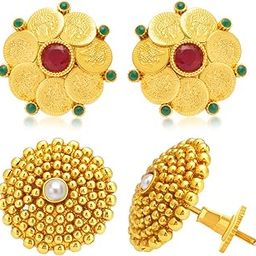 Wavy Laxmi Temple Coin Gold Plated Set of 2 Pair Earring Combo For Women-picture-12