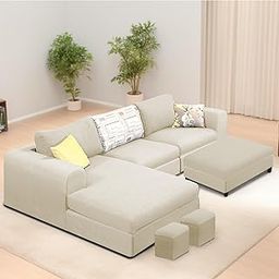 GRAPEWOOD Koza LHS 4 Seater L Shape Sofa Set with Center Table for Living Room (Cream Fabric) Premium Fabric Sofa-image-87
