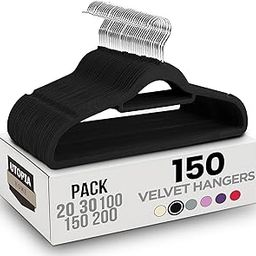 Utopia Home Premium Velvet Hangers 150 Pack - Non-Slip Clothes With Tie Bar - Black Standard Hangers - 360 Degree Rotatable Hook - Heavy Duty Coat-59