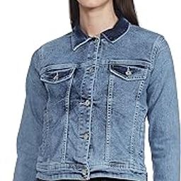 Women's Textured Standard Length Denim Jacket With Flap Pockets-6
