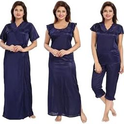 4 PCS Set Satin Maxi Night Dress Night Suits Nighty for Women-image-31