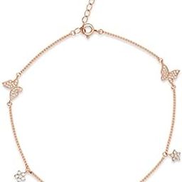 925 Sterling Silver Charms CZ Rose Gold Plated Anklet|Gifts For Women And Girls|With Certificate of Authenticity and 925 Hallmark-image-24