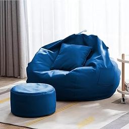 INSTER Bean Bag Cover 4XL Without Beans with Footrest and Cushion Lounge Chair Luxury Bean Bag Cover with Footrest Without Beans (Blue, Adult Size)-image-44