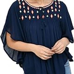 Women's Trendy Embroidered Kaftan Style Indo Western Top|Ponchos| Tops Under 500|Ruffle Sleeves|Loose Fit|Best Summer Outfit XS,S,M,L,XL|-image-25