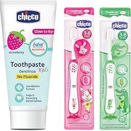 Chicco Kids Dental Care Set - Strawberry Toothpaste and Pink Green Toothbrush-picture-17