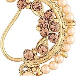 18k Gold Plated Traditional Ethnic Bridal Nose Ring/Nath without piercing Encased with Pearl Stone for Women/Girls (NL46FL)-19